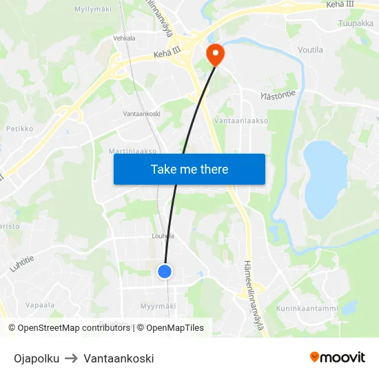 Ojapolku to Vantaankoski map