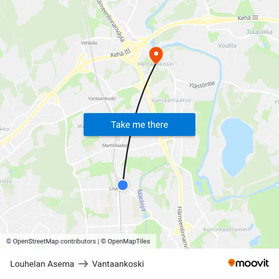 Louhela Station to Vantaankoski map