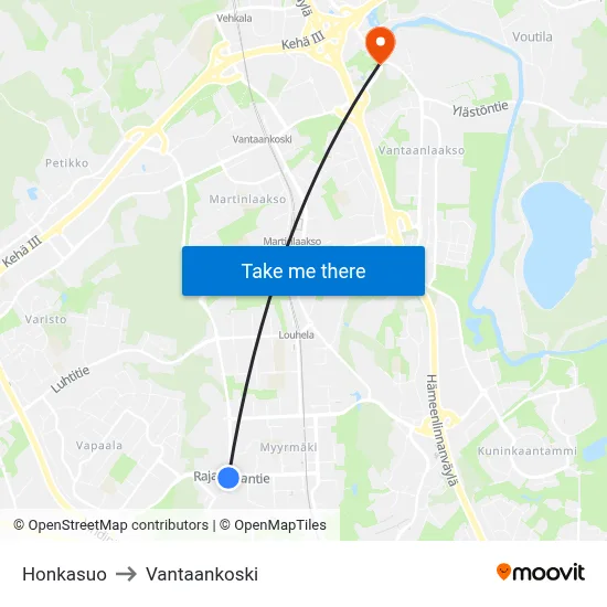 Honkasuo to Vantaankoski map