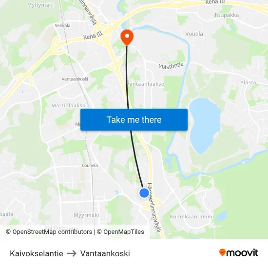 Kaivoksela Road to Vantaankoski map
