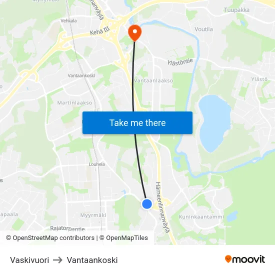 Vaskivuori to Vantaankoski map