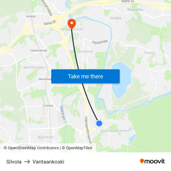 Silvola to Vantaankoski map