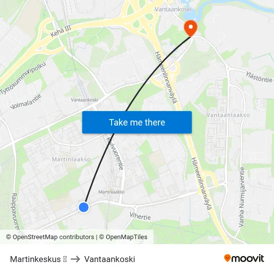 Martinkeskus 🏊 to Vantaankoski map