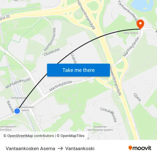 Vantaankoski Station to Vantaankoski map