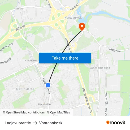 Laajavuorentie to Vantaankoski map