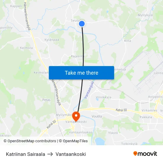 Katriina Hospital to Vantaankoski map