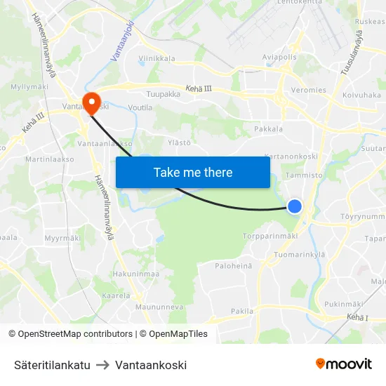 Säteritila Street to Vantaankoski map