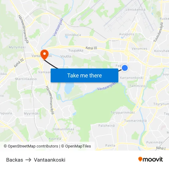 Backas to Vantaankoski map