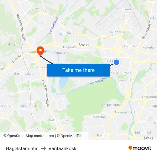 Hagelstam Road to Vantaankoski map