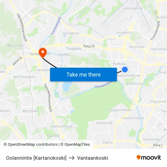 Oolanti Road [Kartanokoski] to Vantaankoski map