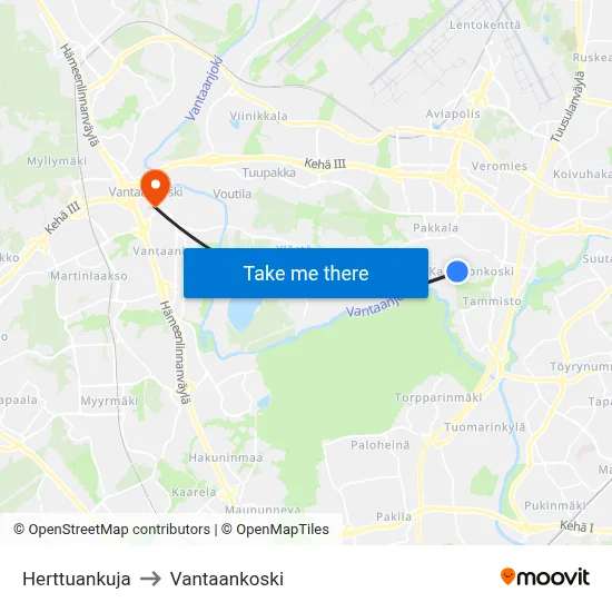 Herttuankuja to Vantaankoski map