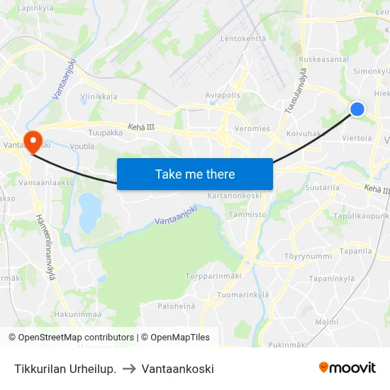 Tikkurila Sports Park to Vantaankoski map