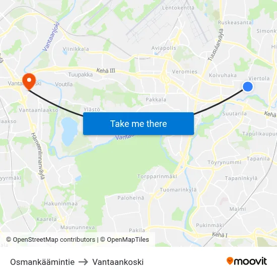 Bulrush Road to Vantaankoski map