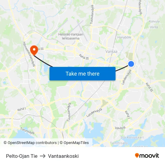 Pelto-Oja Road to Vantaankoski map