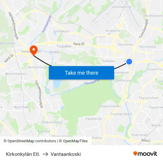 Church Village Interchange to Vantaankoski map