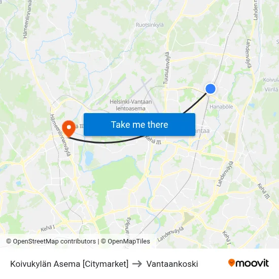 Koivukylän Asema [Citymarket] to Vantaankoski map