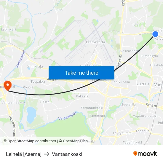 Leinelä [Station] to Vantaankoski map