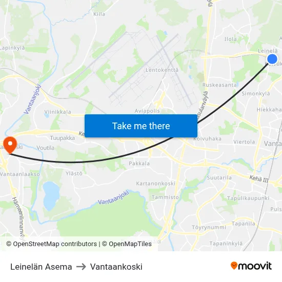 Leinelä Station to Vantaankoski map