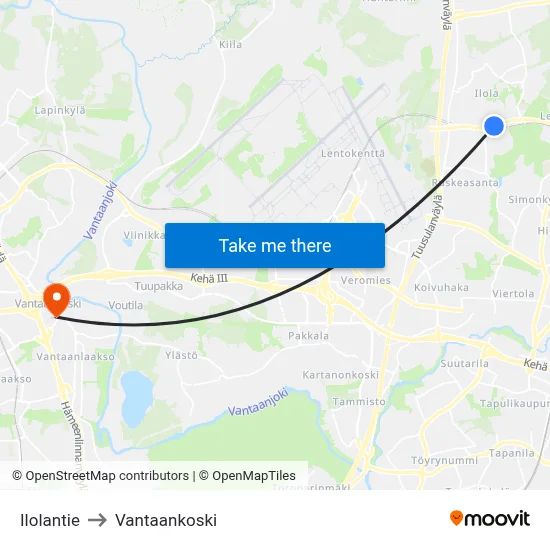 Ilolantie Road to Vantaankoski map
