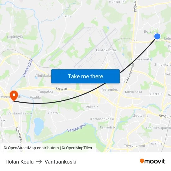 Ilola School to Vantaankoski map