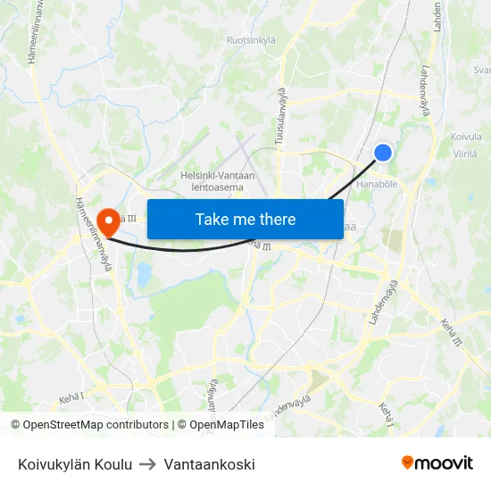Koivukyla School to Vantaankoski map
