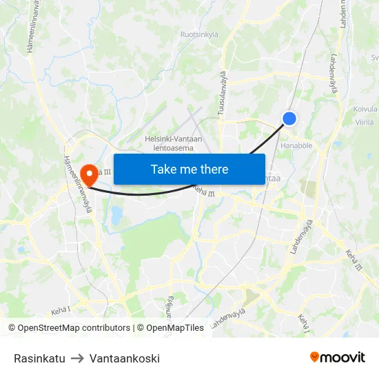 Rasi Street to Vantaankoski map