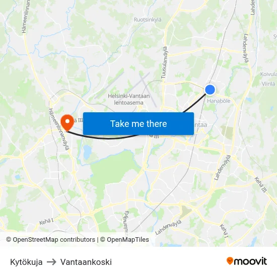 Kytökuja to Vantaankoski map