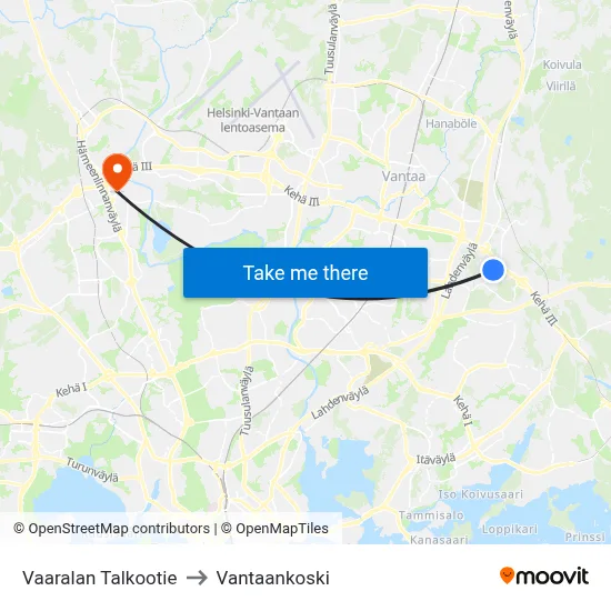 Vaarala Volunteer Road to Vantaankoski map