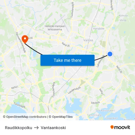 Raudikko Path to Vantaankoski map