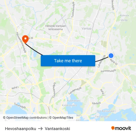 Hevoshaanpolku to Vantaankoski map