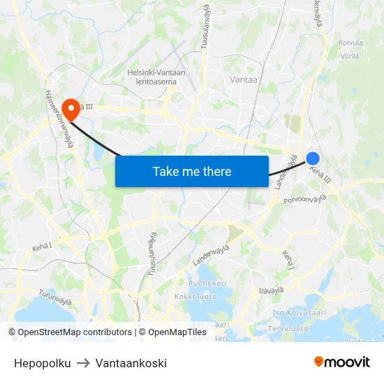 Hepopolku to Vantaankoski map