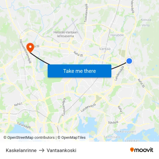 Kaskela Slope to Vantaankoski map