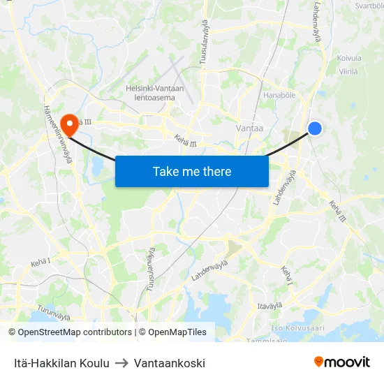 East Hakkila School to Vantaankoski map
