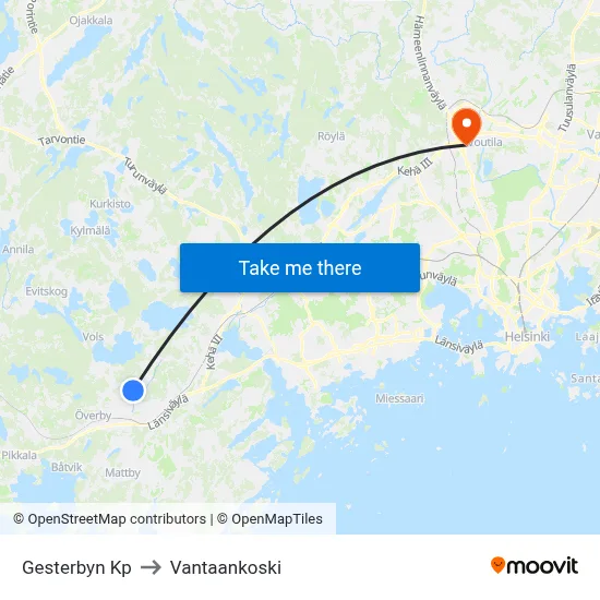 Gesterby Mall to Vantaankoski map