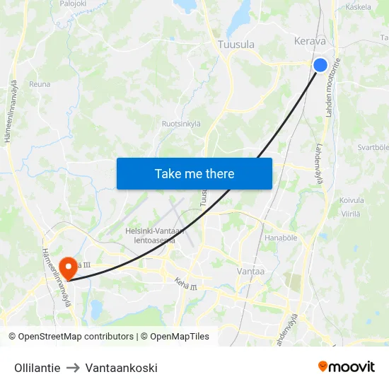 Ollilantie to Vantaankoski map