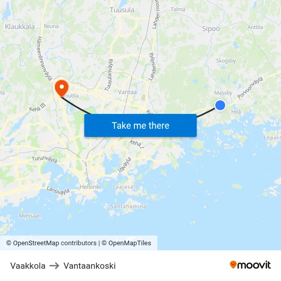 Vaakkola to Vantaankoski map