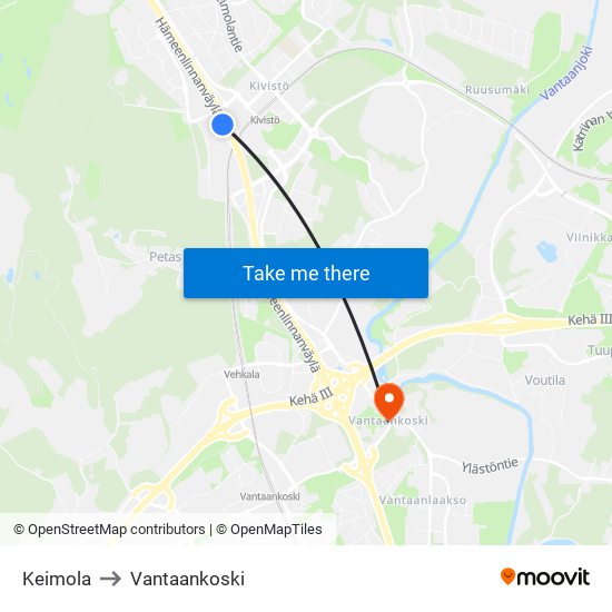 Keimola to Vantaankoski map