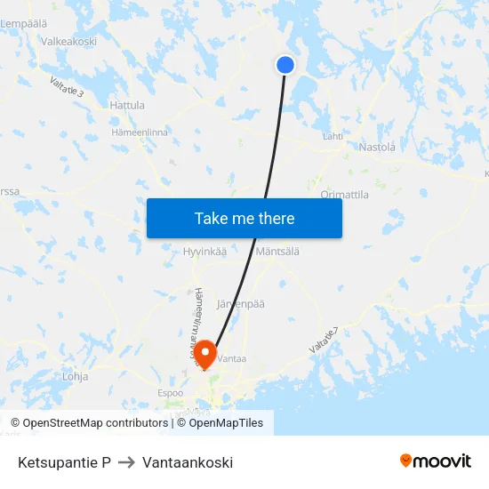 Ketsupantie P to Vantaankoski map