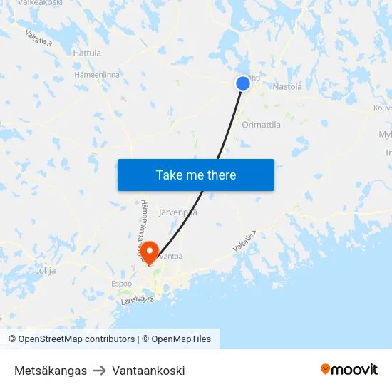 Metsäkangas to Vantaankoski map