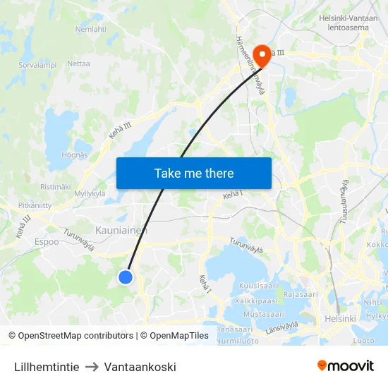 Lillhemt Road to Vantaankoski map