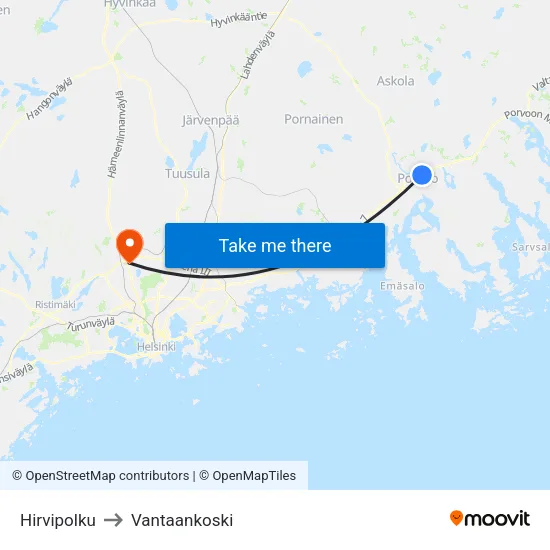 Hirvipolku to Vantaankoski map