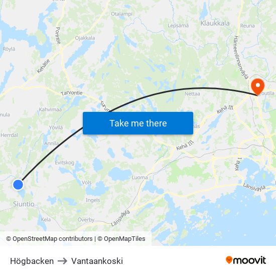 Högbacken to Vantaankoski map