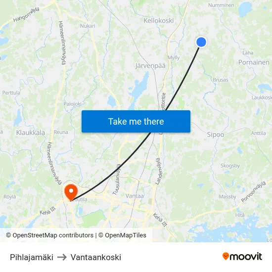 Pihlajamäki to Vantaankoski map
