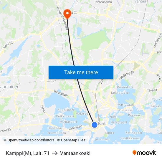 Kamppi(M), Lait. 71 to Vantaankoski map