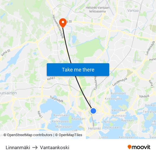 Linnanmäki to Vantaankoski map