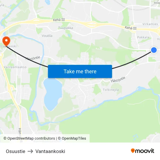Osuustie to Vantaankoski map