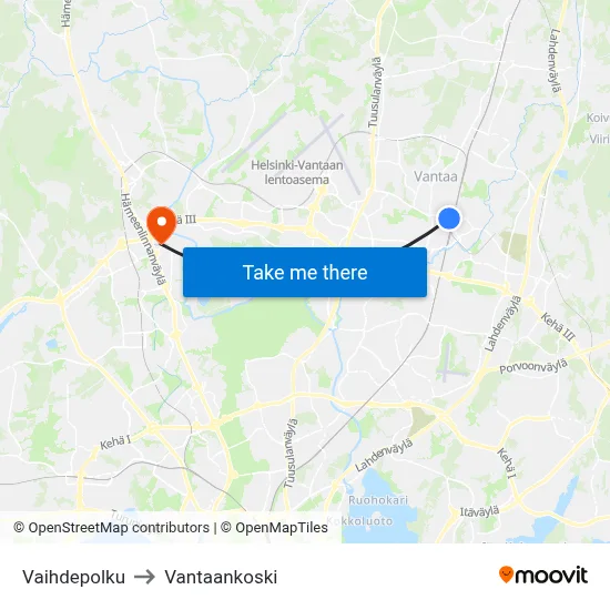 Vaihdepolku to Vantaankoski map