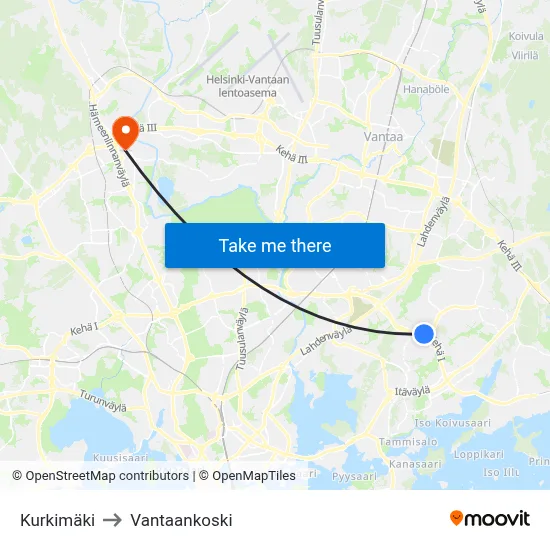 Kurkimäki to Vantaankoski map