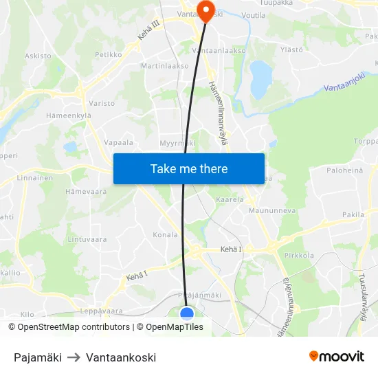 Pajamaki to Vantaankoski map