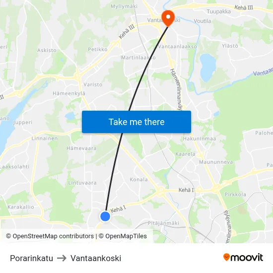 Porarinkatu Street to Vantaankoski map